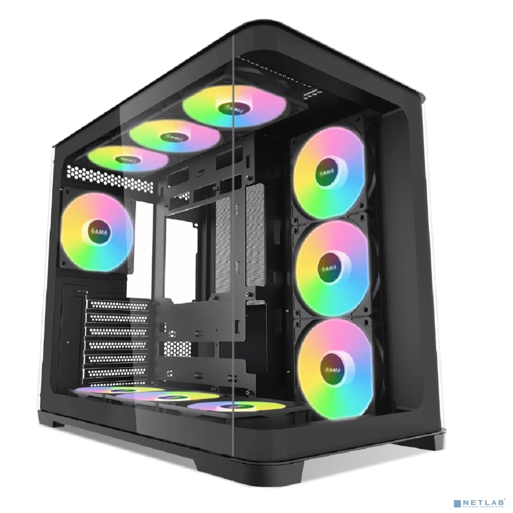 Case SAMA V60 Black, Midi-Tower, TG, 7x120mm ARGB, 2xUSB 3.0 + 1xUSB 3.1 Type-C, ATX, mATX, mITX Black