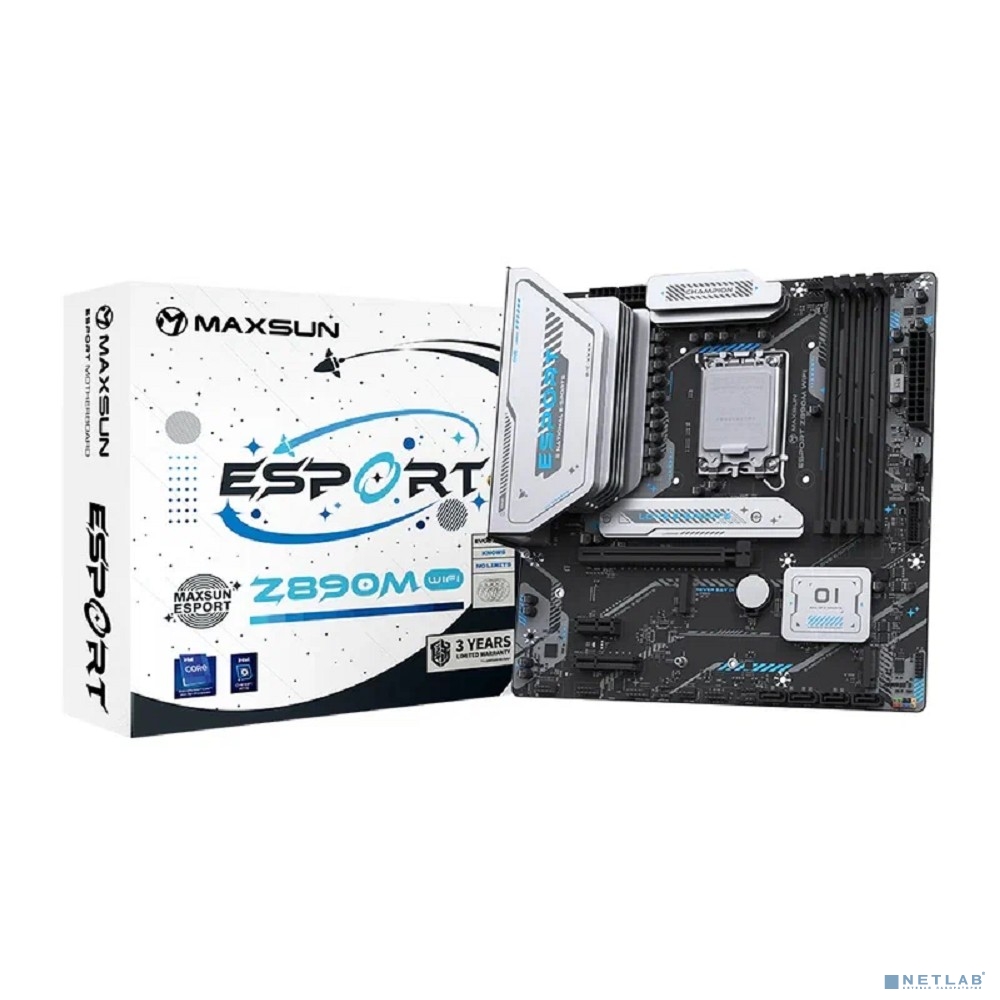 MAXSUN MS-eSport Z890M WIFI (Socket 1851, mATX, 4*DDR5(256Gb), DP/HDMI, 4*SATA3, 3*M.2, 1xPCI-Ex16/1xPCI-Ex4/1*PCIEx1, 1*Type-C, 4*USB 2.0, 2*USB 3.2, LAN 1*2.5G, BT 5.2, Wi-Fi 6 SPDIF, black)