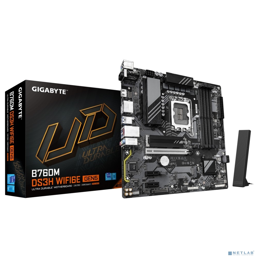 Материнская плата Gigabyte B760M DS3H WIFI6E GEN5 B760 Socket-1700 4xDDR5, 4xSATA3, RAID, 2xM.2, 1xPCI-E16x, 3xUSB3.2, 1xUSB3.2 Type C, D-Sub, 2xDP, HDMI, 2.5Glan, mATX
