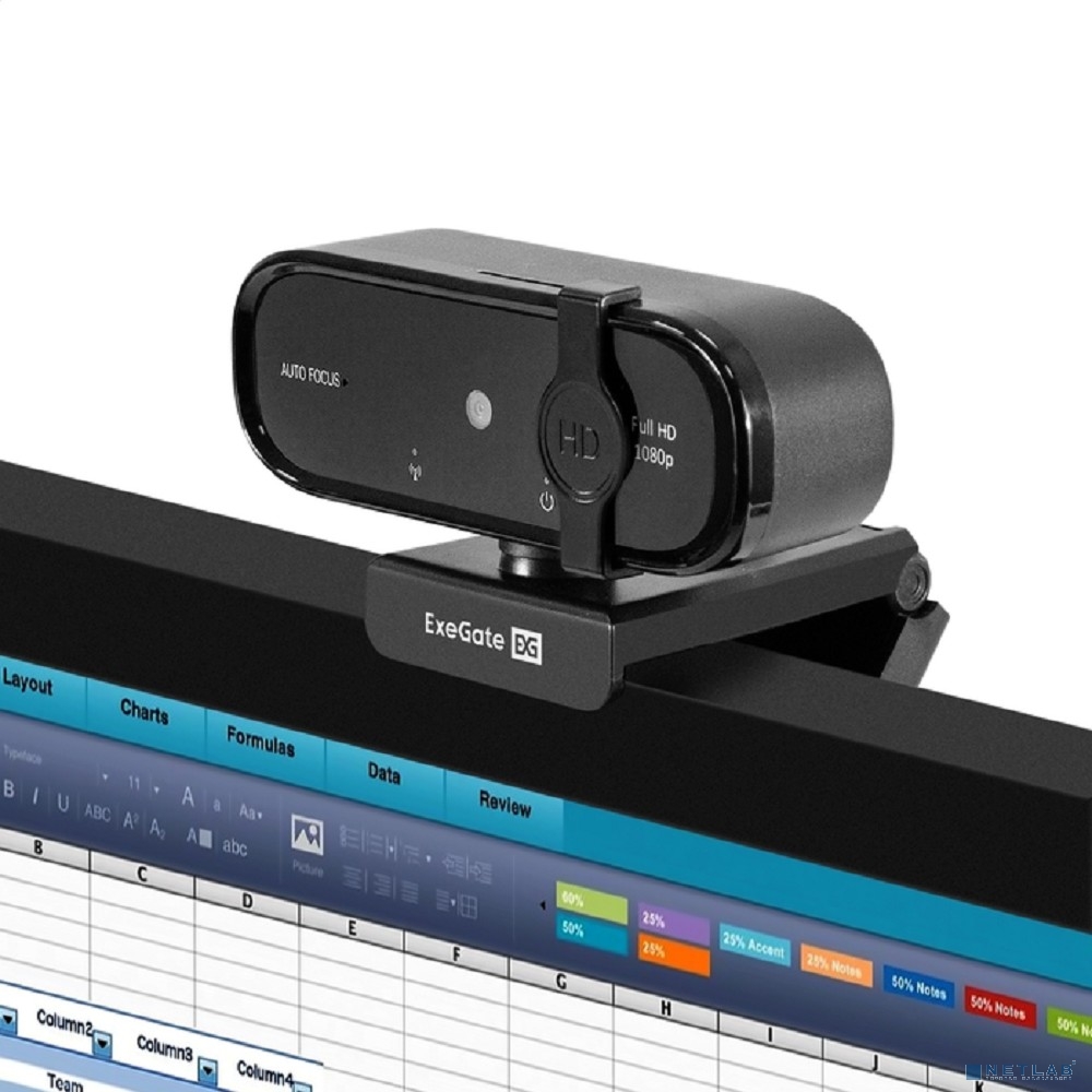 Exegate EX297680RUS Веб-камера ExeGate BlackView C720 Full HD AF (2Мп, 1920х1080, 1080P, 30fps, автоматический фокус, защитная шторка, 4-линзовый объектив, микрофон с шумоподавлением, универсальное кр