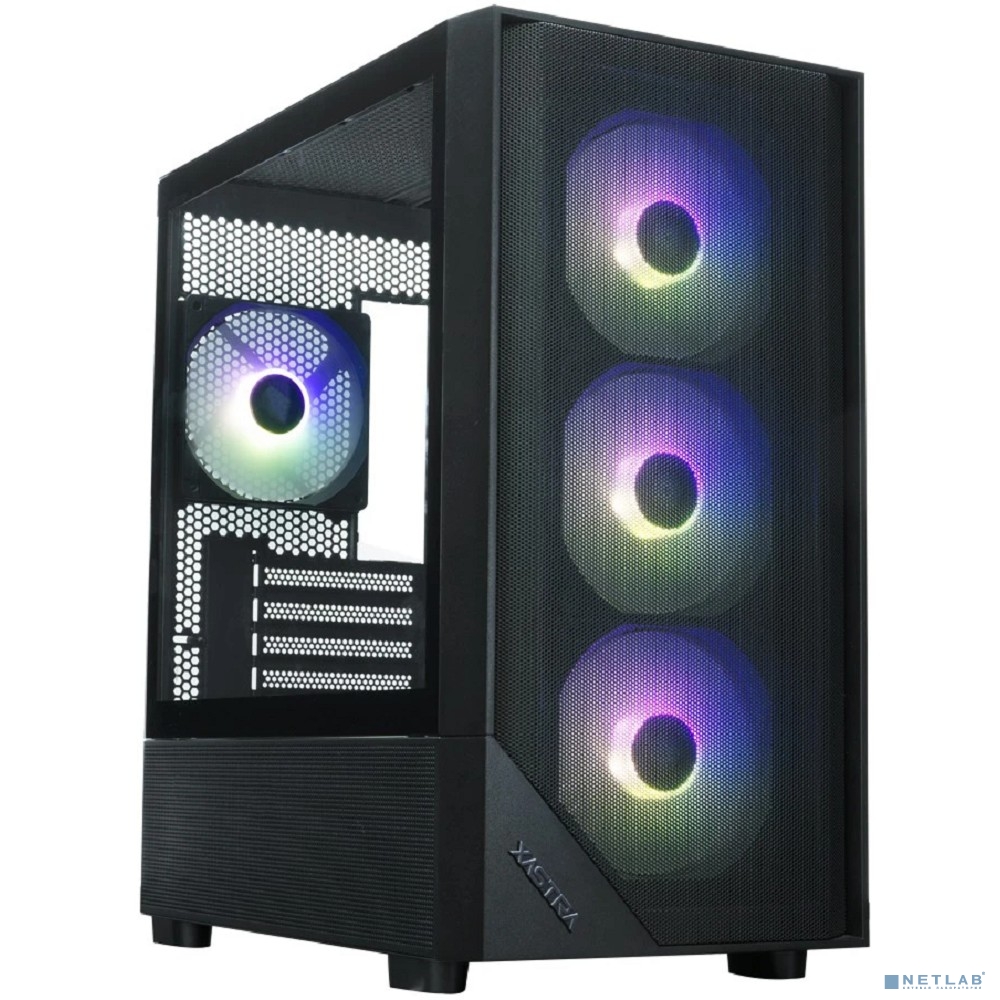 XASTRA Корпус A401M 4ARGB-V2 Black mATX/Mesh /ScrewlessTG+mesh panel/ 4x120mm ARGB PWM FC fans/ A401M-V2-4FC12A