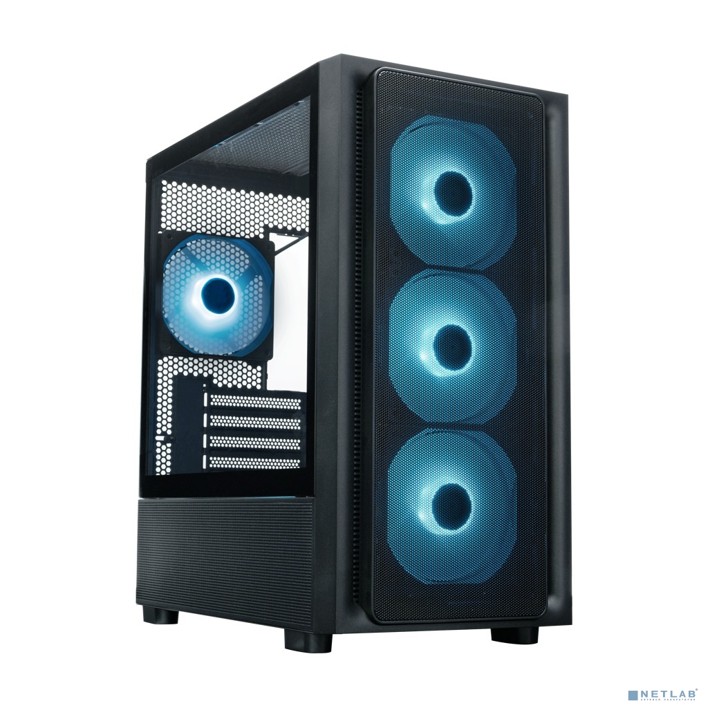 XASTRA Корпус A411M 4ARGB-FC Black mATX/Mesh /ScrewlessTG+mesh panel/ 4x120mm ARGB PWM FC fans/ A411M-4FC12A