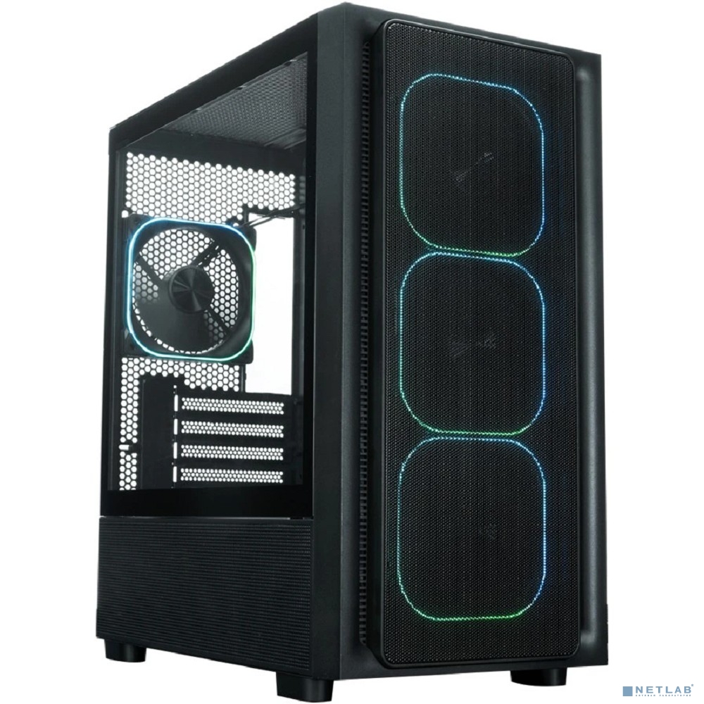 XASTRA Корпус A411M 4ARGB-FG Black mATX/Mesh /ScrewlessTG+mesh panel/ 4x120mm ARGB PWM FG fans/ A411M-4FG12A
