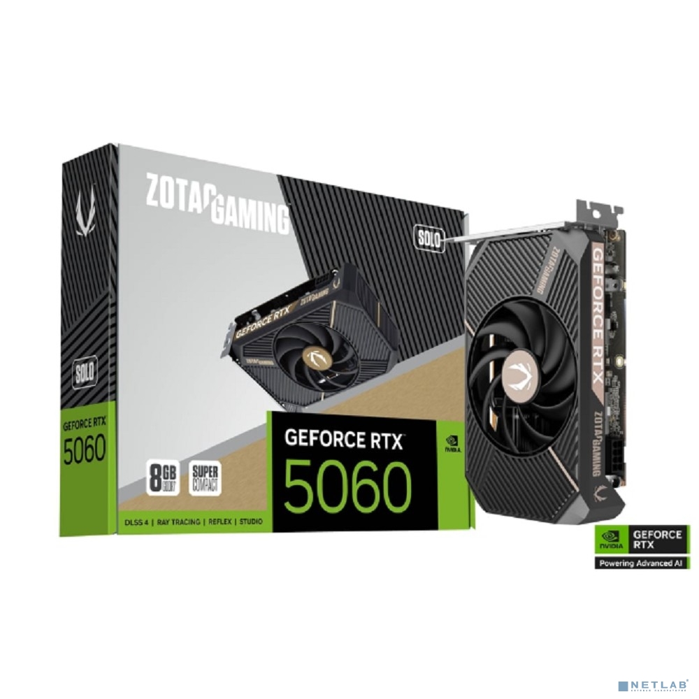 Видеокарта ZOTAC GAMING GeForce RTX 5060 SOLO 8Gb DDR7 128 bit 2280/2497 MHz 3*DP/HDMI 1*FAN (ZT-B50600G-10L) RTL
