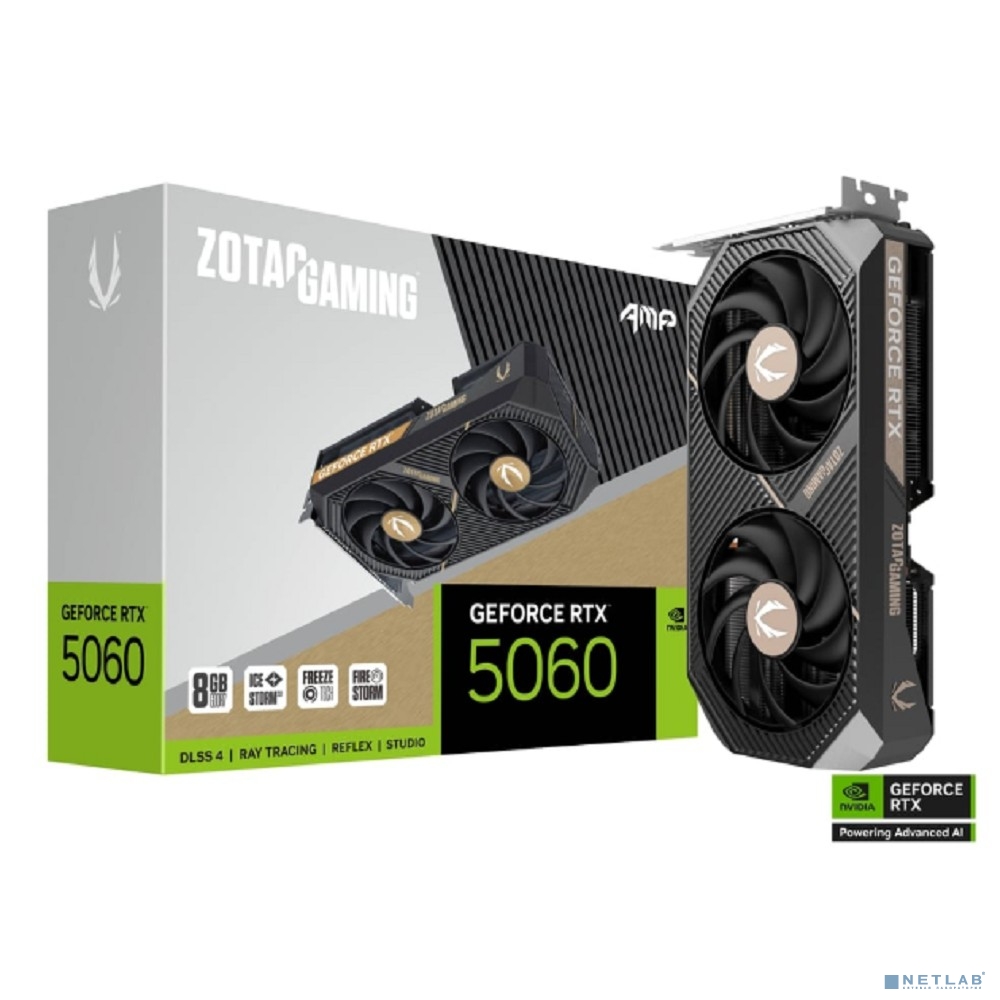 Видеокарта ZOTAC GAMING GeForce RTX 5060 TWIN EDGE OC NV 8Gb GDDR7 128 bit 2280/2527 MHz 3*DP/HDMI 2*FAN (ZT-B50600H-10M) RTL