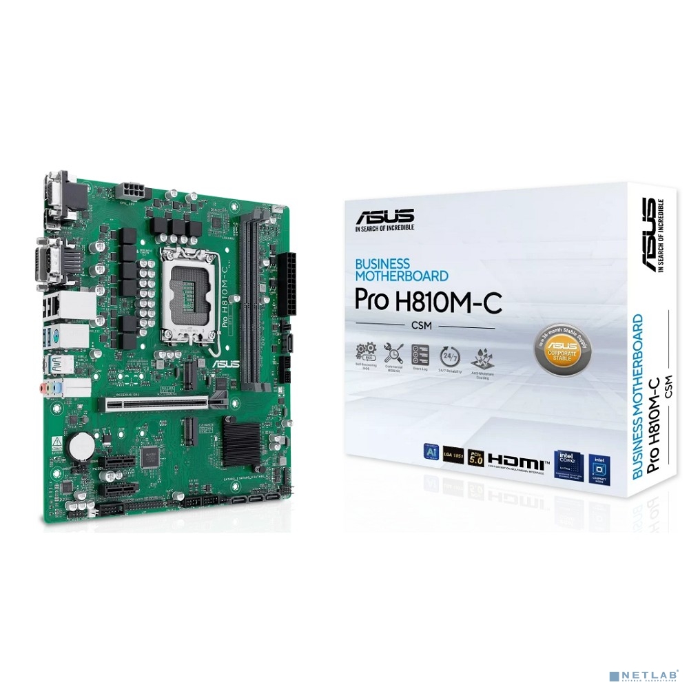 Материнская плата mATX ASUS PRO H810M-C-CSM 90MB1KHP-M0EAYC (LGA1851, H810, 2*DDR5 (6400), PCIe, 2*M.2, 4*SATA, 4*USB 3.2, 2*USB 2.0, HDMI, DP)