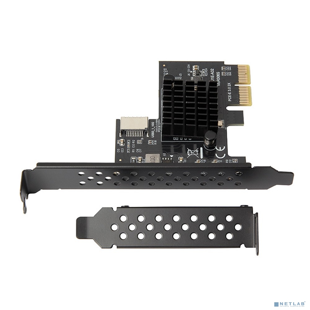 ORIENT AM-U3142PE-E, Контроллер PCI-Ex2 v3.0, USB 3.2 Gen2 (SuperSpeed USB 10Gbps), скорость до 10 Гбит/с, 1-port int Type-E, ASM3142 chipset, Self powered, 2 планки крепления (33364)