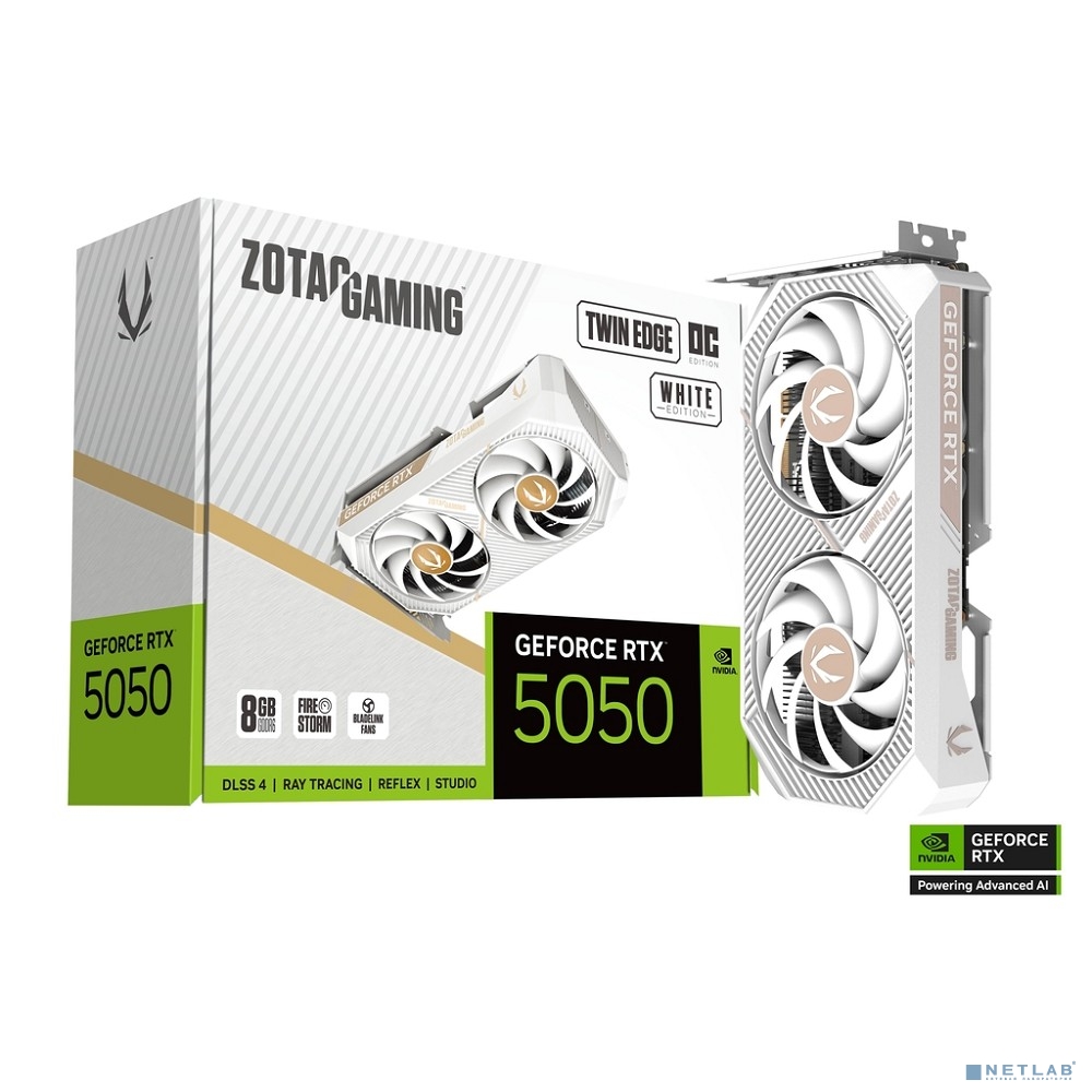 Видеокарта ZOTAC GAMING GeForce RTX 5050 TWIN EDGE OC WHITE ED 8Gb DDR6 128 bit 2235/2602 MHz 3*DP/HDMI 2*FAN (ZT-B50500Q-10M) RTL