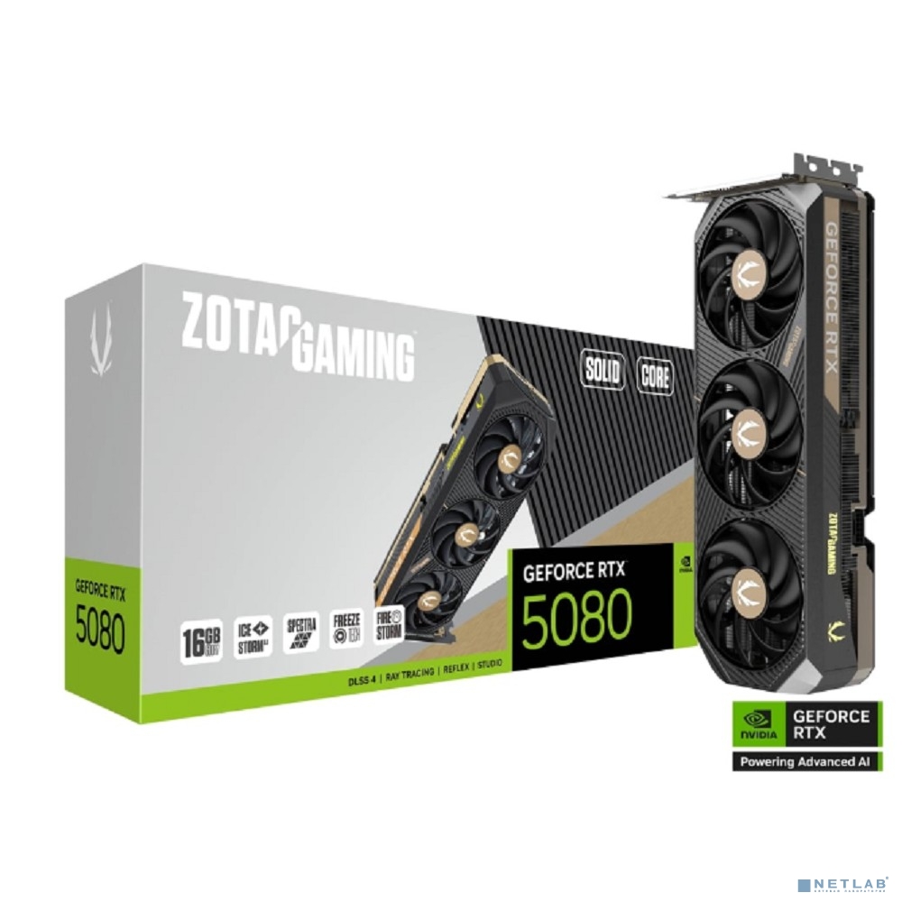 Видеокарта Zotac RTX5080 SOLID CORE 16GB GDDR7 256bit 3xDP HDMI 3FAN PREMIUM PACK