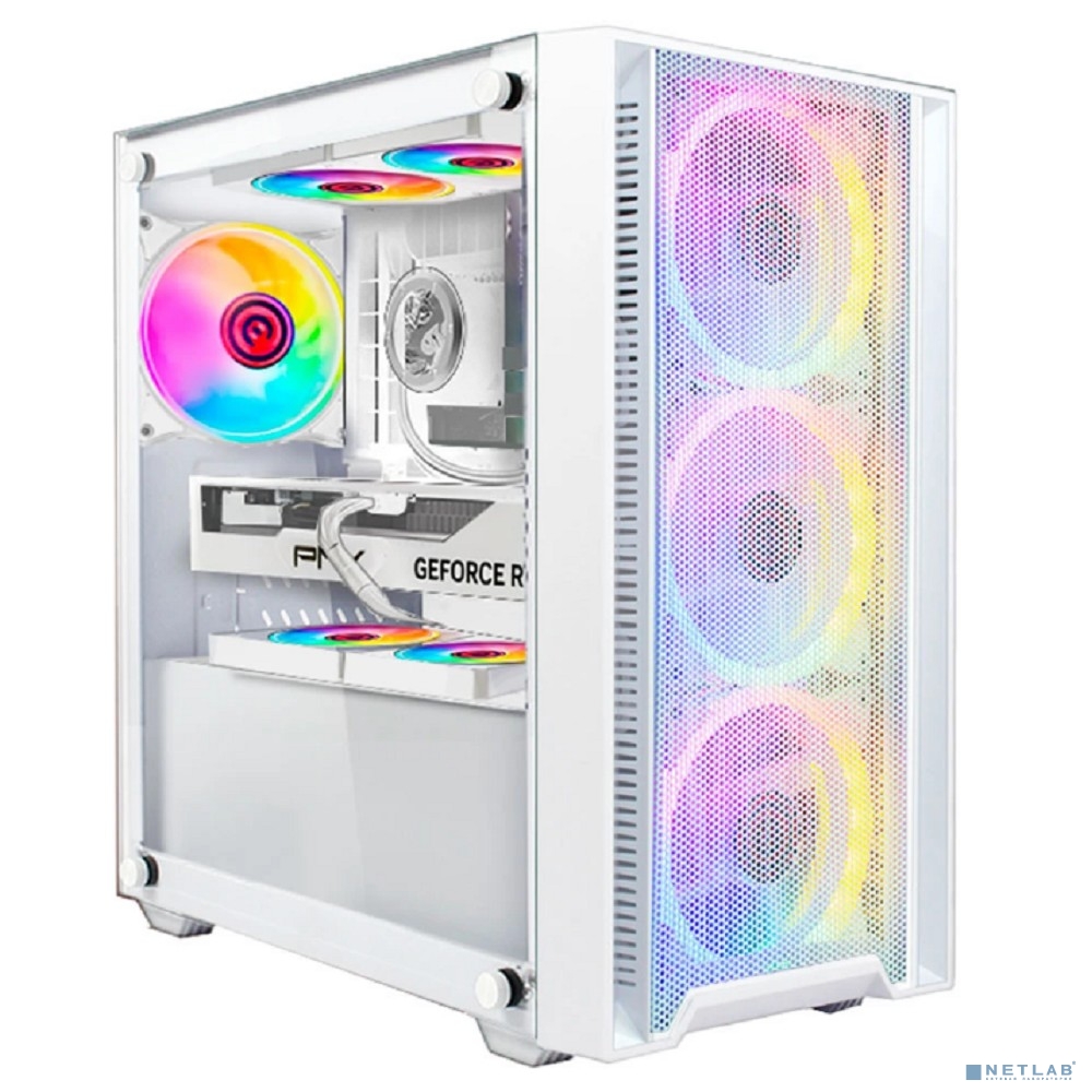 Ginzzu CL640 mATX FAN 4*12FRGB передняя панель Сетка Белый