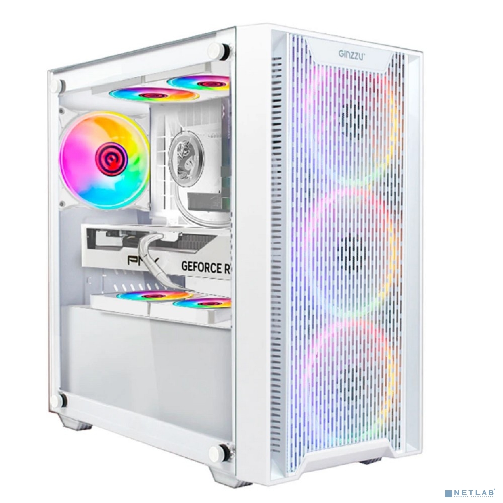 Ginzzu CL660 mATX FAN 4*12FRGB передняя панель Решетка Белый