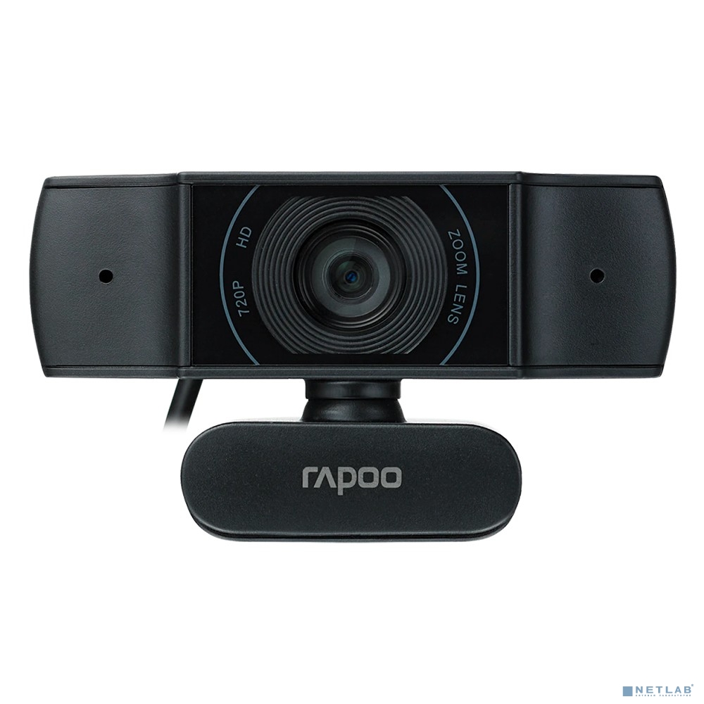 Веб-Камера, Rapoo, C200, USB 2.0, 1280*720/640*480, 2.0Mpx, Микрофон, Крепление: зажим, Чёрный