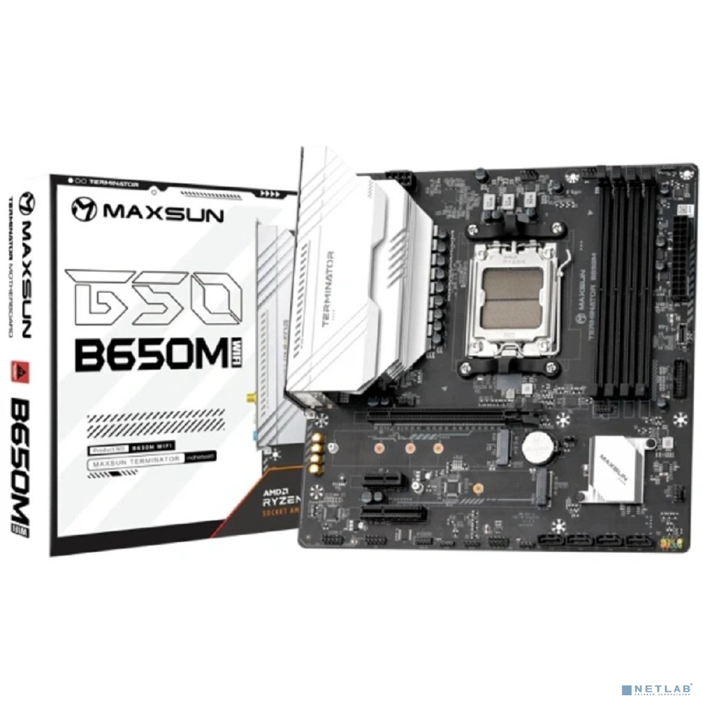 Материнская плата MAXSUN MS-Terminator B650M WIFI6, AM5, B650, 4*DDR5, 4*SATA 3.0, 2*M.2, USB 3.2, USB 2.0, Type-C, 1*PCIE 16, 1*PCIE 4, 1*PCIE 1, HDMI+DP, mATX