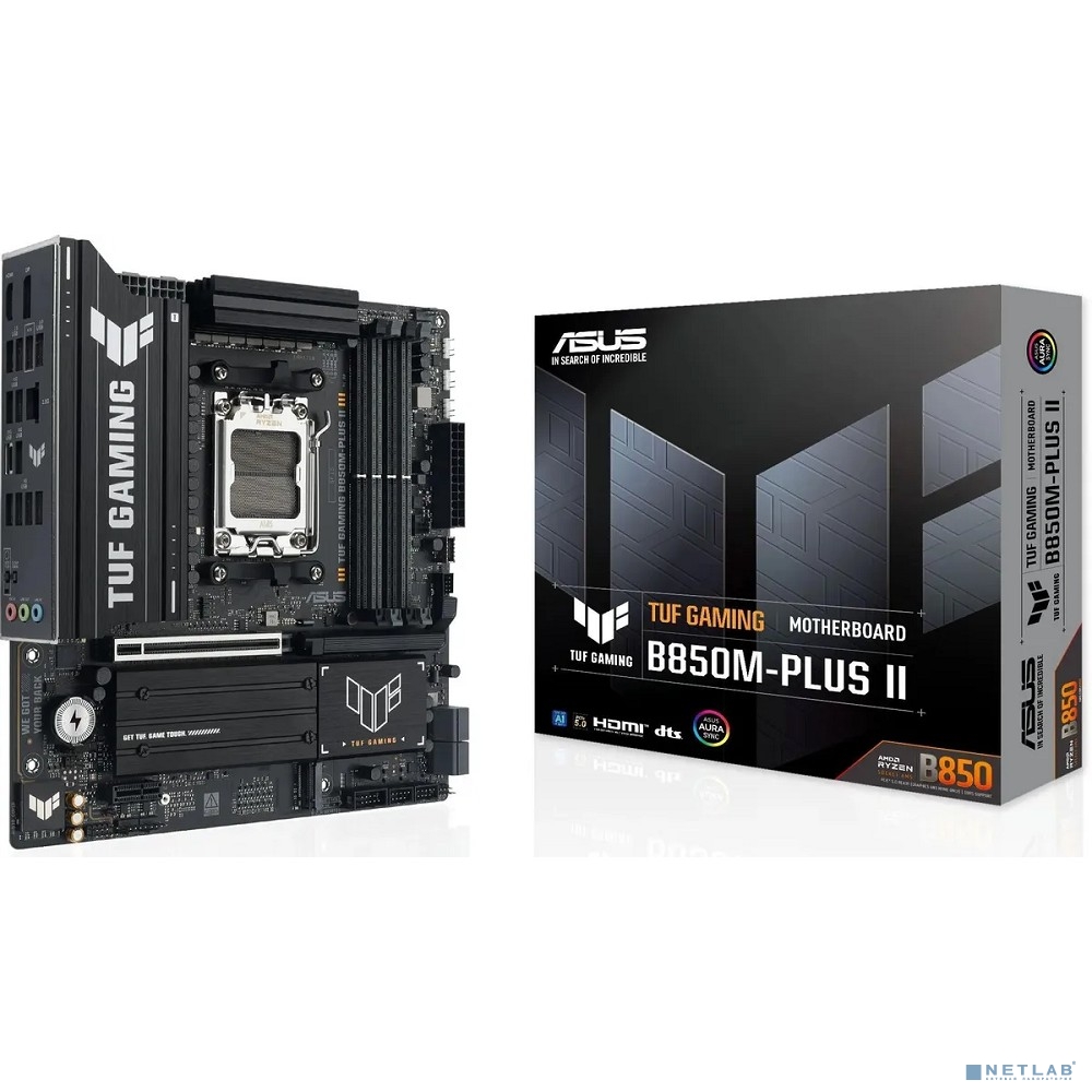 ASUS TUF GAMING B850M-PLUS II (Socket AM5, mATX, 4xDDR5(256GB), DP/HDMI, 1xPCIe 5.0x16/1xPCIe 4.0x16/1xPCIe 4.0, 1xLAN (2.5GbE), 4xSATA 6Gb/s, 3xM.2, 1xType-C, 7xUSB 3.2, 4xUSB 2.0)