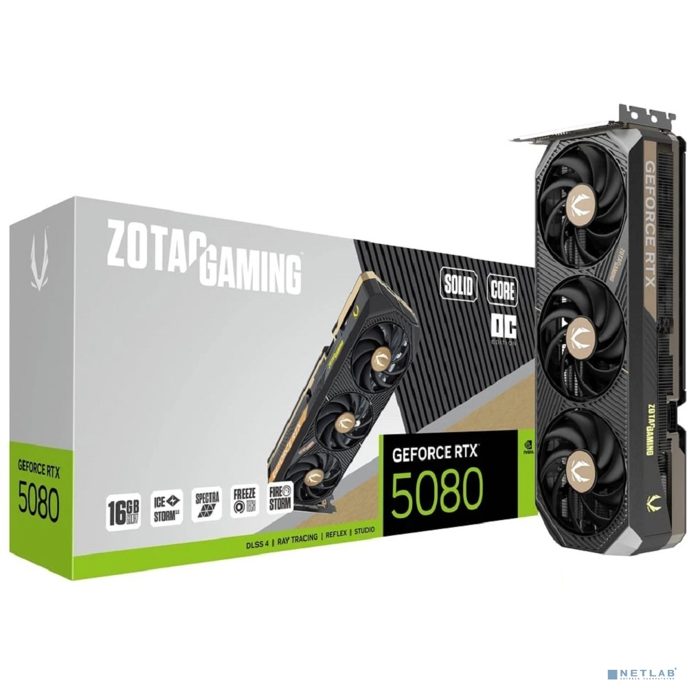 Видеокарта Zotac RTX5080 SOLID CORE OC 16GB GDDR7 256bit 3xDP HDMI PREMIUM PACK