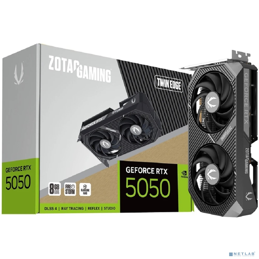 Видеокарта ZOTAC GAMING GeForce RTX 5050 TWIN EDGE 8Gb DDR6 128 bit 2235/2572 Mzh 3*DP/HDMI 2*FAN (ZT-B50500E-10M) RTL