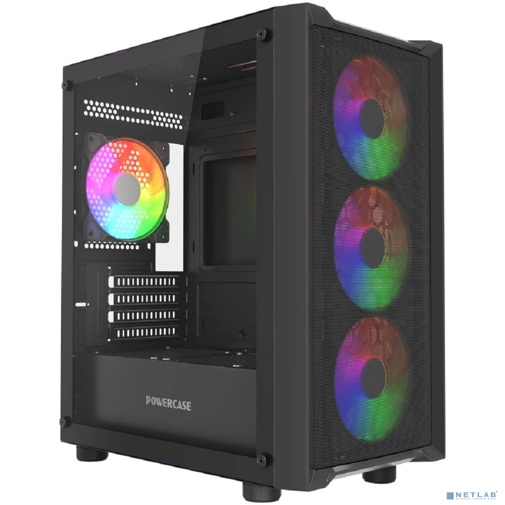 Powercase Mistral Micro EM19, Tempered Glass, 4x120mm ARGB PWM fan, чёрный, mATX (CMMEM19B-A4)