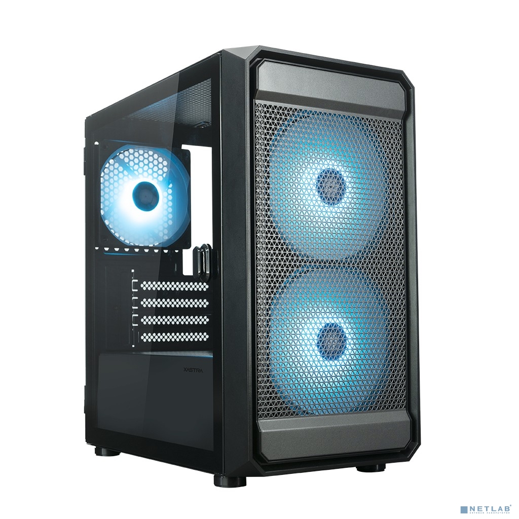 Корпус XASTRA A303M 3ARGB-C6 Black mATX/Mesh/ tempered glass / 2x140mm + 1x120mm ARGB PWM fans/Argb+PWM HUB 6port/ Door/ A303M-2FC14A-1FC12A-C6-D