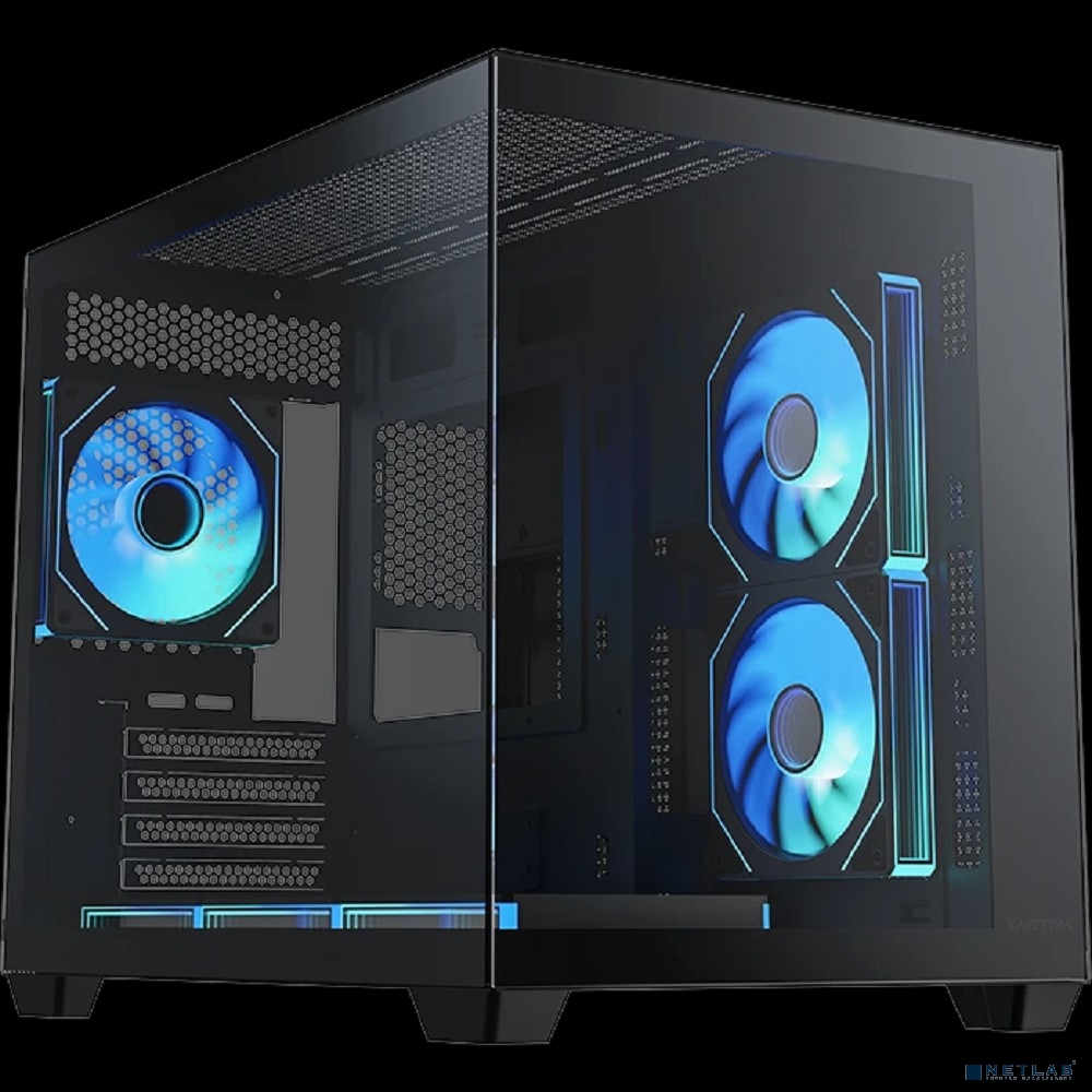 Корпус XASTRA QW500M 6ARGB-C10-UC Black mATX/Aquarium/Screewless/ 6x120mm ARGB PWM FM fans/Argb+PWM HUB 10port/Type-C/ QW500M-6FM12A-C10-UC