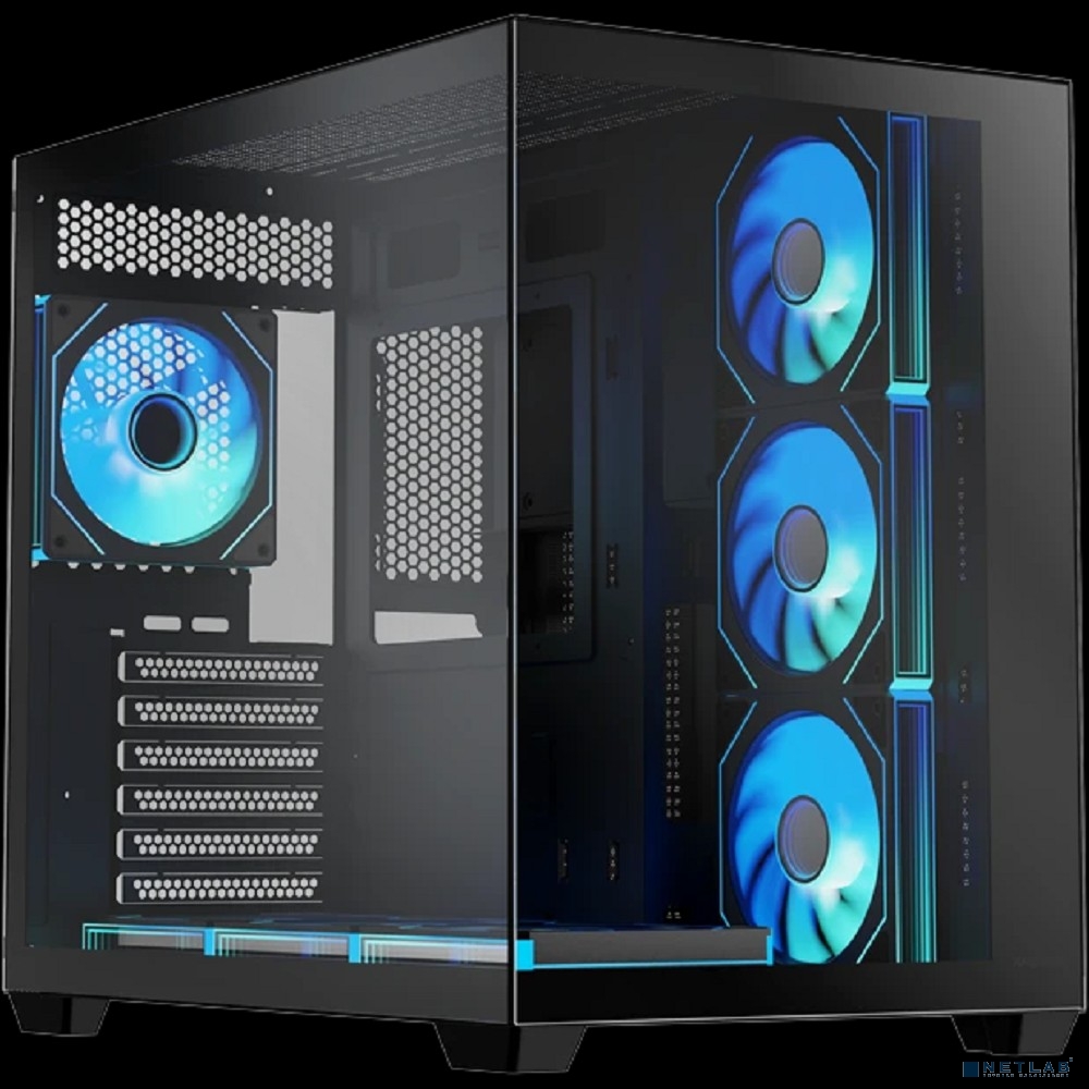 Корпус XASTRA QW500 7ARGB-C10-UC Black ATX/Aquarium/Screewless/7x120mm ARGB PWM FM fans/Argb+PWM HUB 10port/Type-C/ QW500-7FM12A-C10-UC