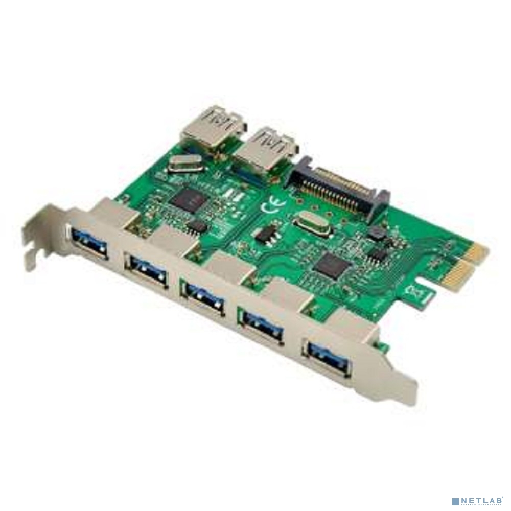 ORIENT VA-3U52PE, Контроллер PCI-Ex1, USB 3.2 Gen1 (USB 3.0), скорость до 5 Гбит/с, 5 внешних/2 внутренних порта,, VIA VL805+VL813 chipset, разъем доп.питания, oem (33268)