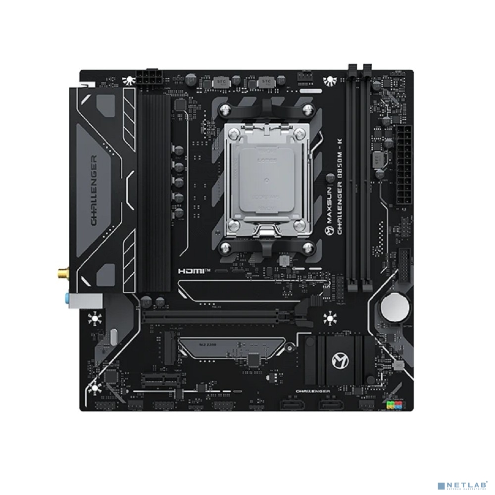 MAXSUN MS-Challenger B850M-K WIFI (Socket AM5, mATX, 2*DDR5 (96Gb), HDMI 1.4, 2*SATA3, 1*M.2, 1*PCIEx16/1*PCIEx1, 2*USB 2.0, 4*USB 3.2, LAN 1*1G, Wi-Fi 6, RTL)