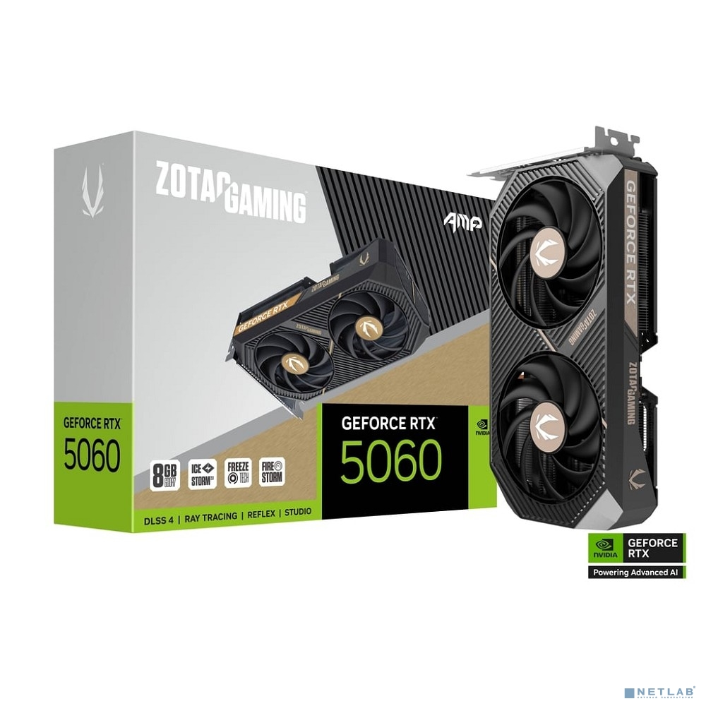 Видеокарта ZOTAC GAMING GeForce RTX 5060 AMP 8Gb DDR7 128 bit 2280/2550 MHz 3*DP/HDMI 2*FAN (ZT-B50600F-10M) RTL