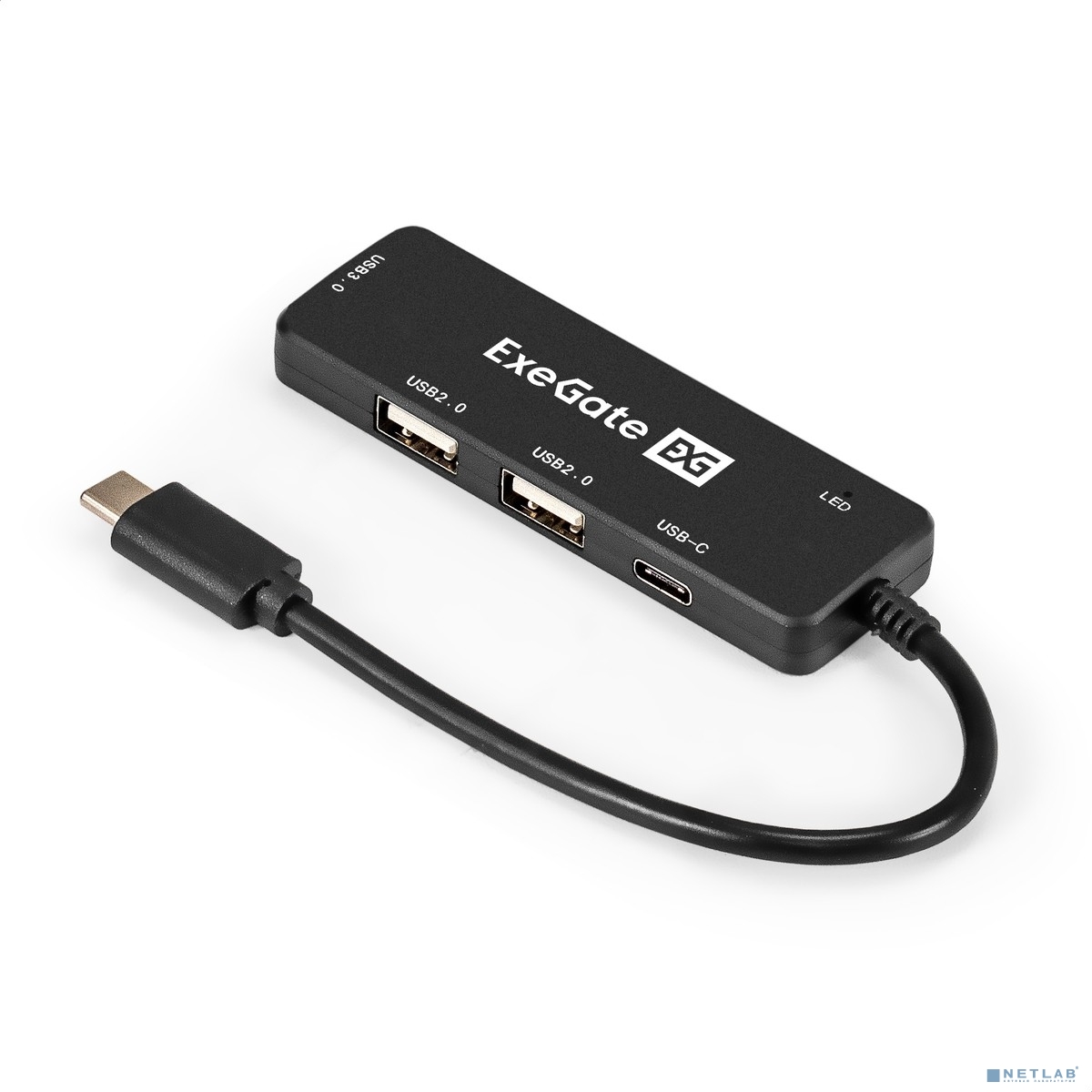 Exegate EX299789RUS USB-Хаб (концентратор) 4-в-1 ExeGate DUB-211C (кабель-адаптер USB3.0 Type-C --> 2xUSB2.0, 1xUSB3.0 (5GB/s), Type-C (DATA), Plug&Play, черный)