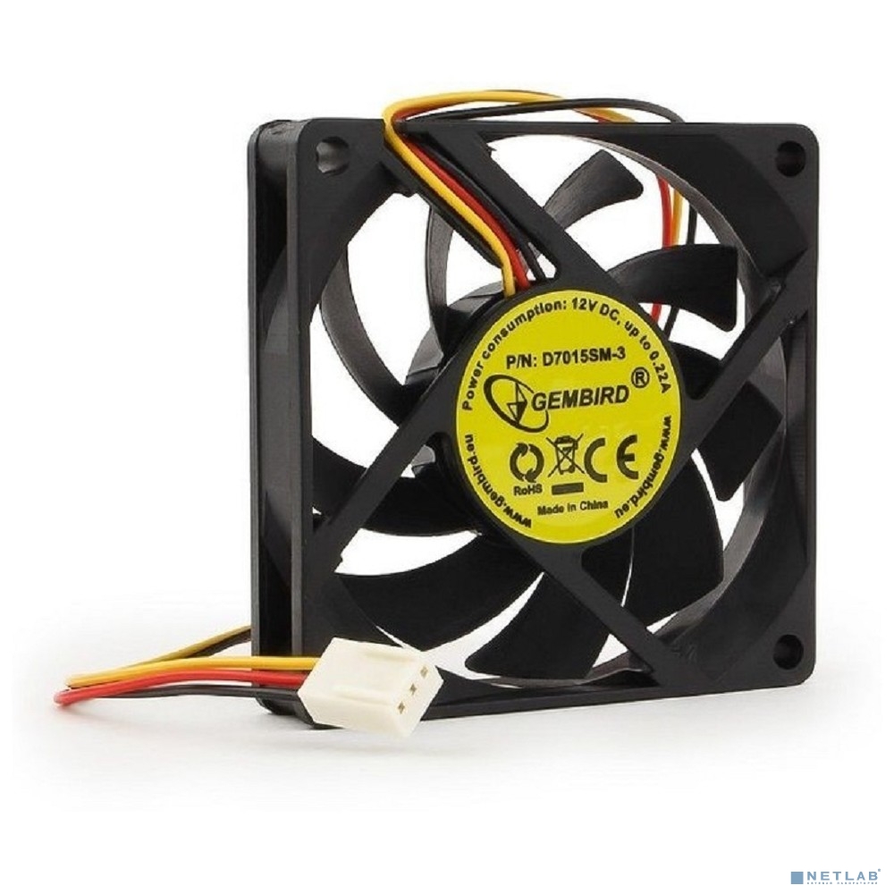 Gembird Вентилятор 70x70x15, втулка, 3pin, провод 25см