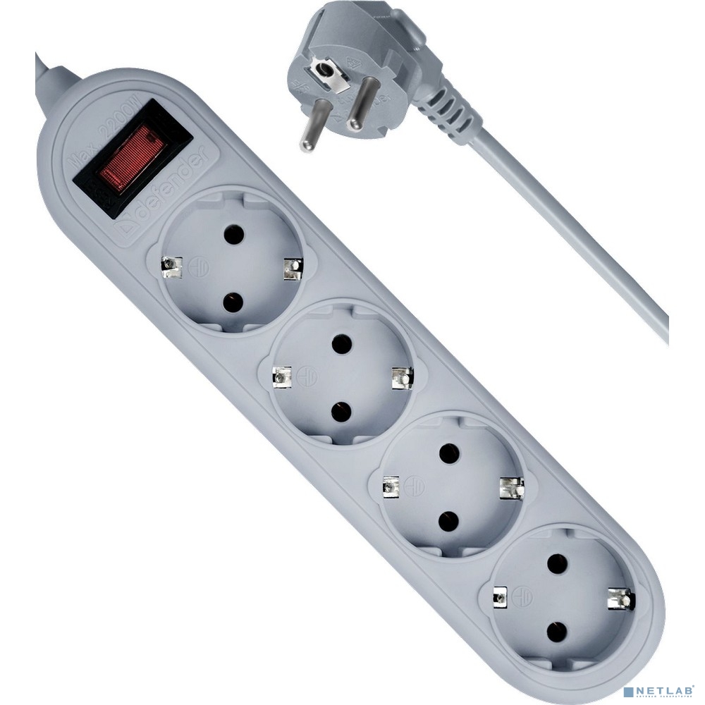Defender Фильтр ES Lite, 1.8м, 4 розетки, серый