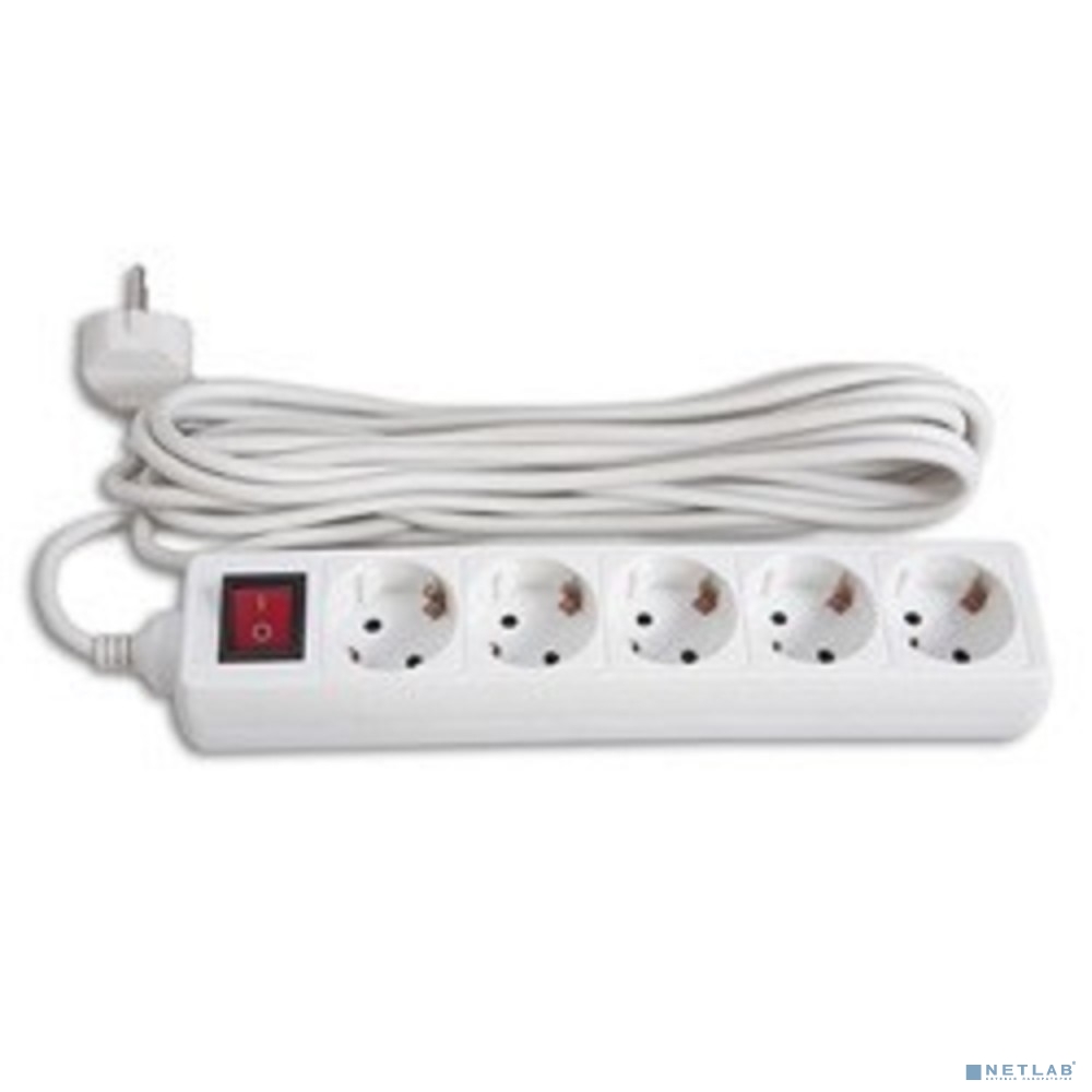 BURO Сетевой удлинитель 5 розеток, 3 метра, (BU-PS5.3/W), белый (пакет ПЭ)