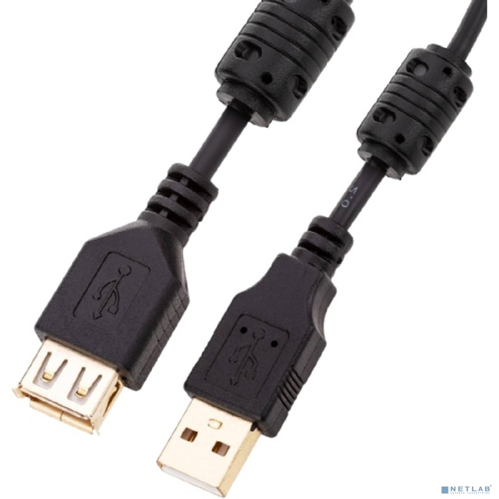 5bites UC5011-030A Проф. Кабель USB2.0, AM/AF, зол.разъемы, ферр.кольца, 3м., черный