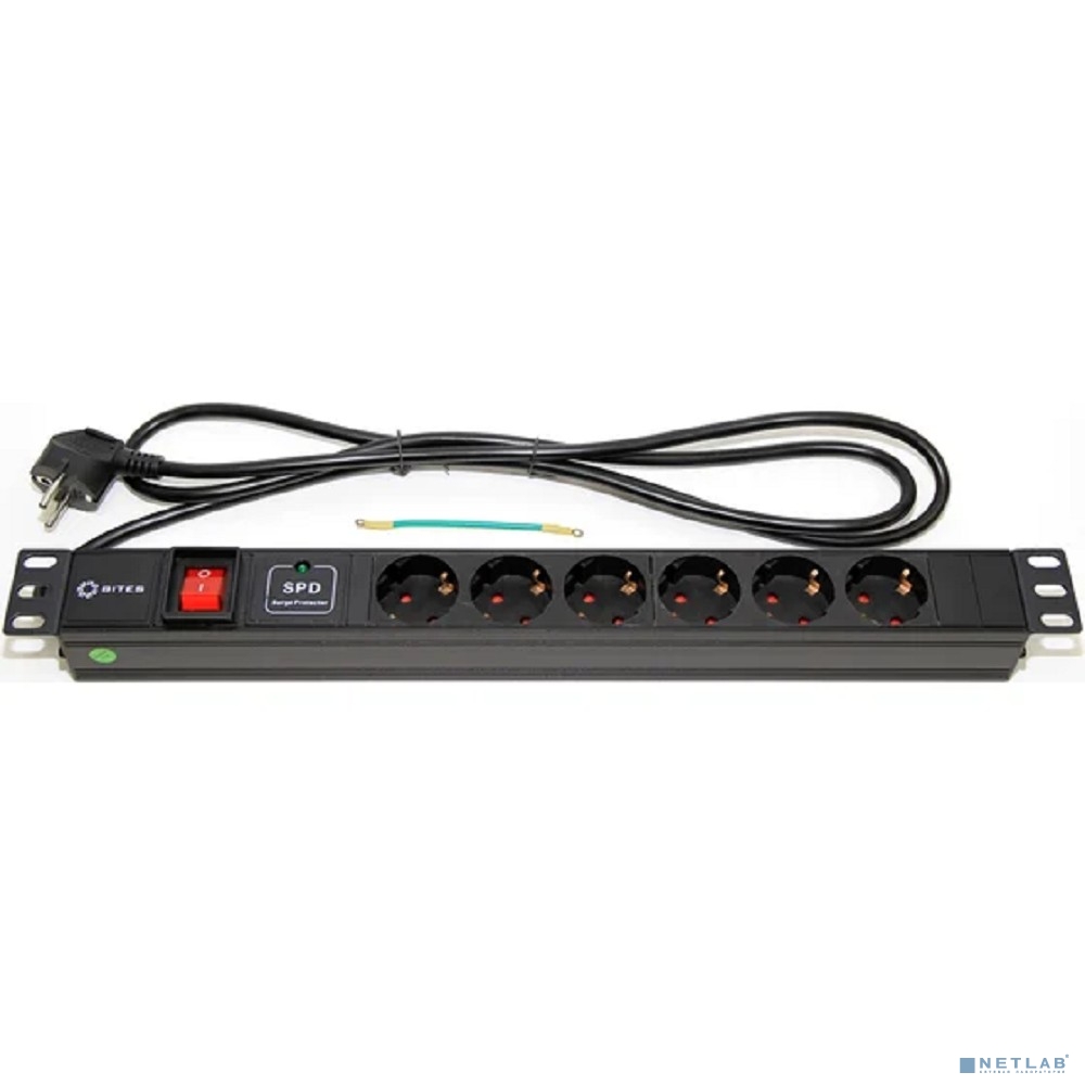 5bites PDU619A-06 Блок розеток 6S / AL / SWITCH / 1U / 19" / 2M*3G*1.5MM2 / VDE