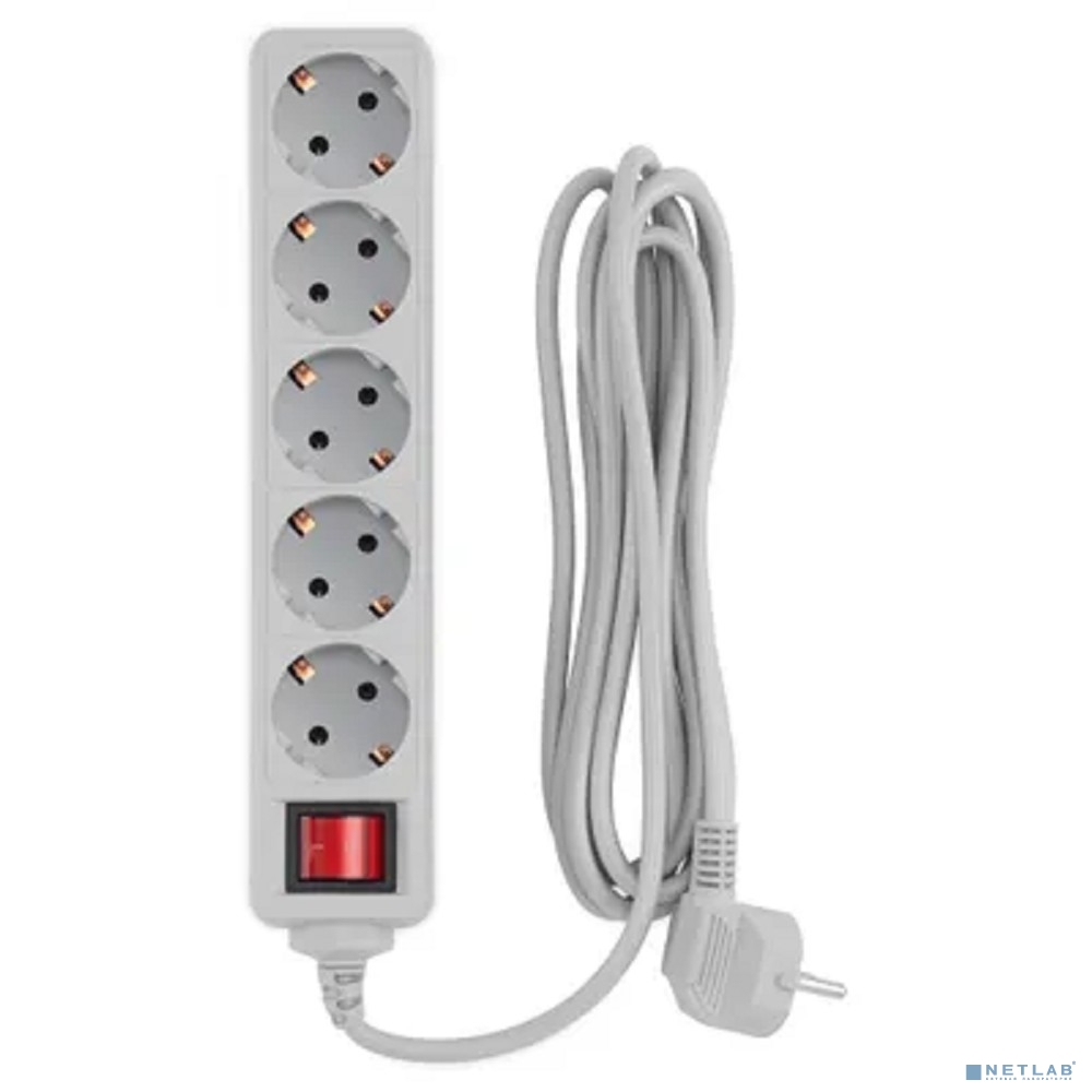 PC PET Сетевой фильтр AAP01006-3-G 3м (5 розеток, EURO, EURO/RUS), серый