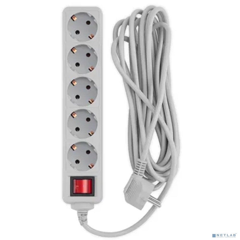 PC PET Сетевой фильтр AP01006-5-GR 5м (5 розеток, EURO, EURO/RUS), серый
