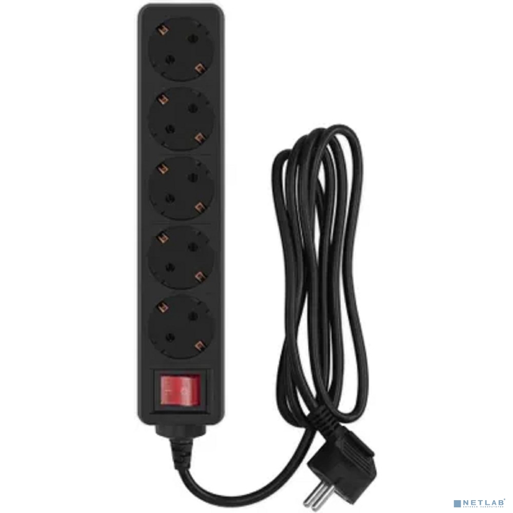 PC PET Сетевой фильтр AP01006-1.8-BK 1.8м (5 розеток, EURO, EURO/RUS), черный