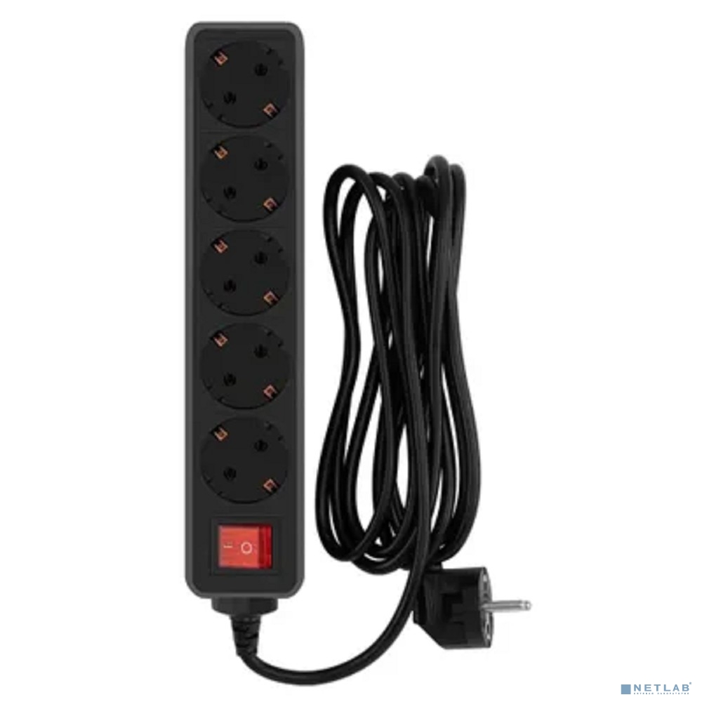 PC PET Сетевой фильтр AP01006-3-B 3м (5 розеток, EURO, EURO/RUS), черный