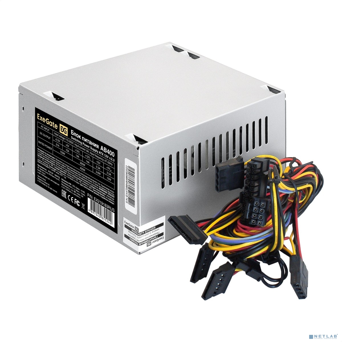 Exegate EX219183RUS /251760 Блок питания 400W ATX-AB400 OEM, 8cm fan, 24+4pin, 2*SATA, 2*IDE