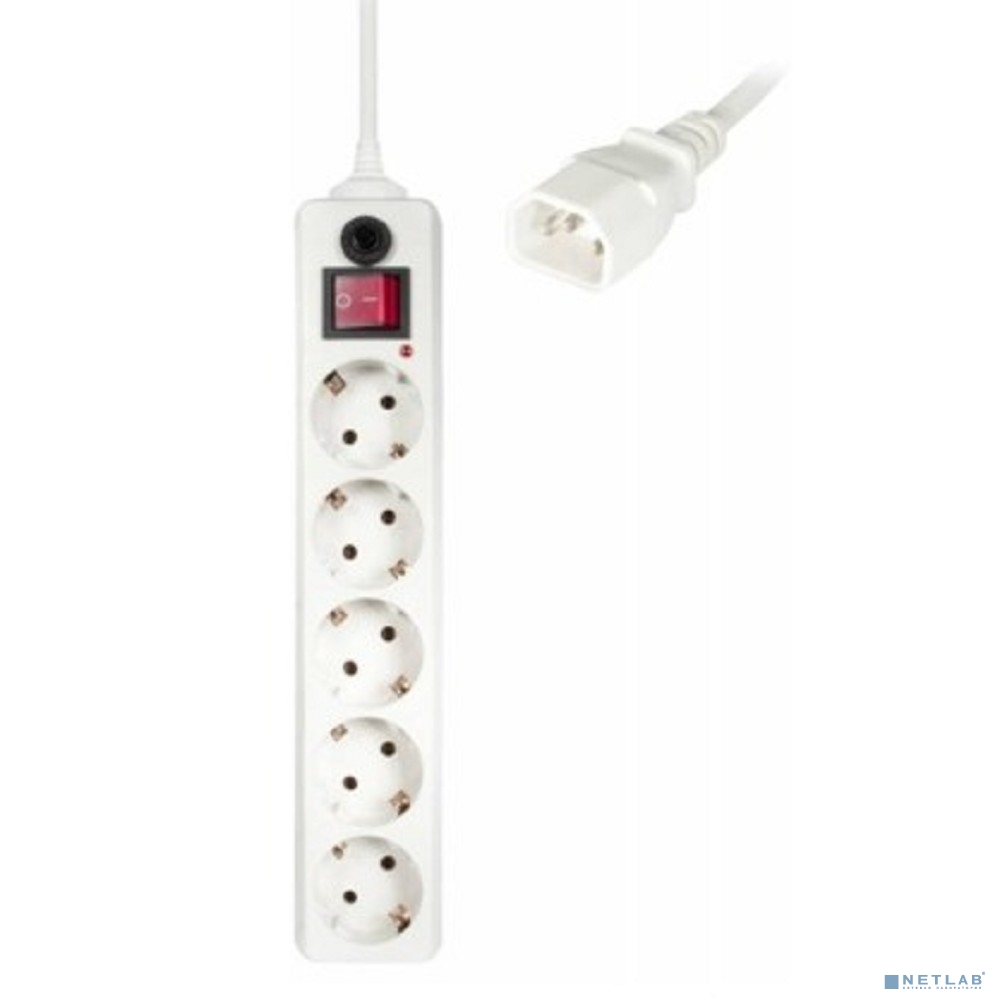 BURO Сетевой фильтр, 5 розеток, 1.8 метра, (500SH-1.8-UPS-W 1.8м) белый (коробка)