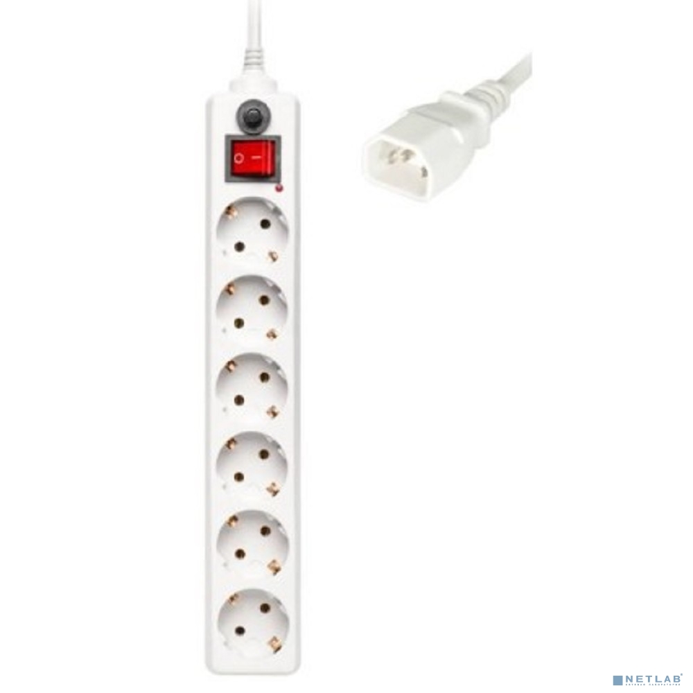 BURO Сетевой фильтр, 6 розеток, 1.8 метра, (600SH-1.8-UPS-W ), белый (коробка)