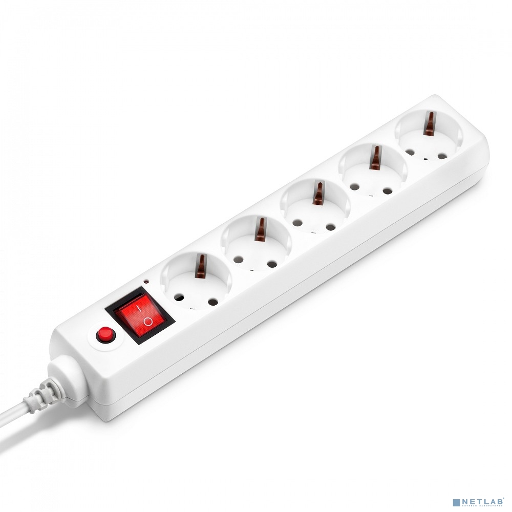 BURO Сетевой фильтр, 5 розеток, 1.8 метра, (500SH-1.8-W), белый (коробка)