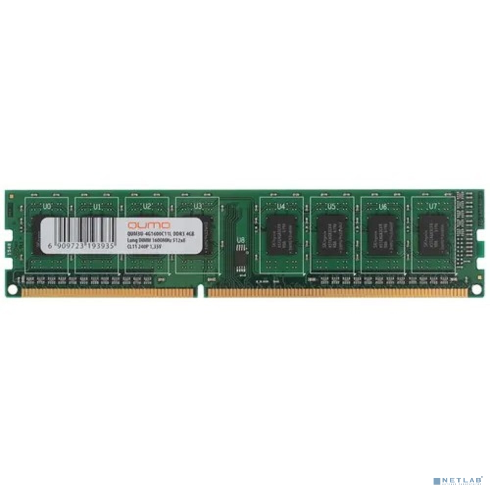 QUMO DDR3 DIMM 4GB (PC3-12800) 1600MHz QUM3U-4G1600C(N/K)11L 1.35V