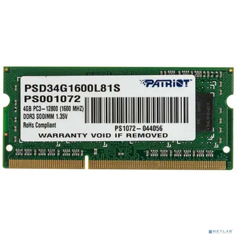 Patriot DDR3 SODIMM 4GB PSD34G1600L81S (PC3-12800, 1600MHz, 1.35V)