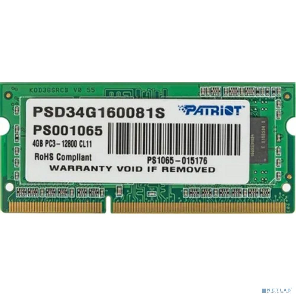 Patriot DDR3 SODIMM 4GB PSD34G160081S (PC3-12800, 1600MHz, 1.5V)