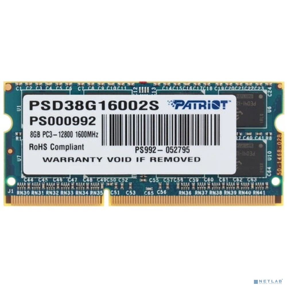 Patriot DDR3 SODIMM 8GB PSD38G16002S (PC3-12800, 1600MHz, 1.5V)