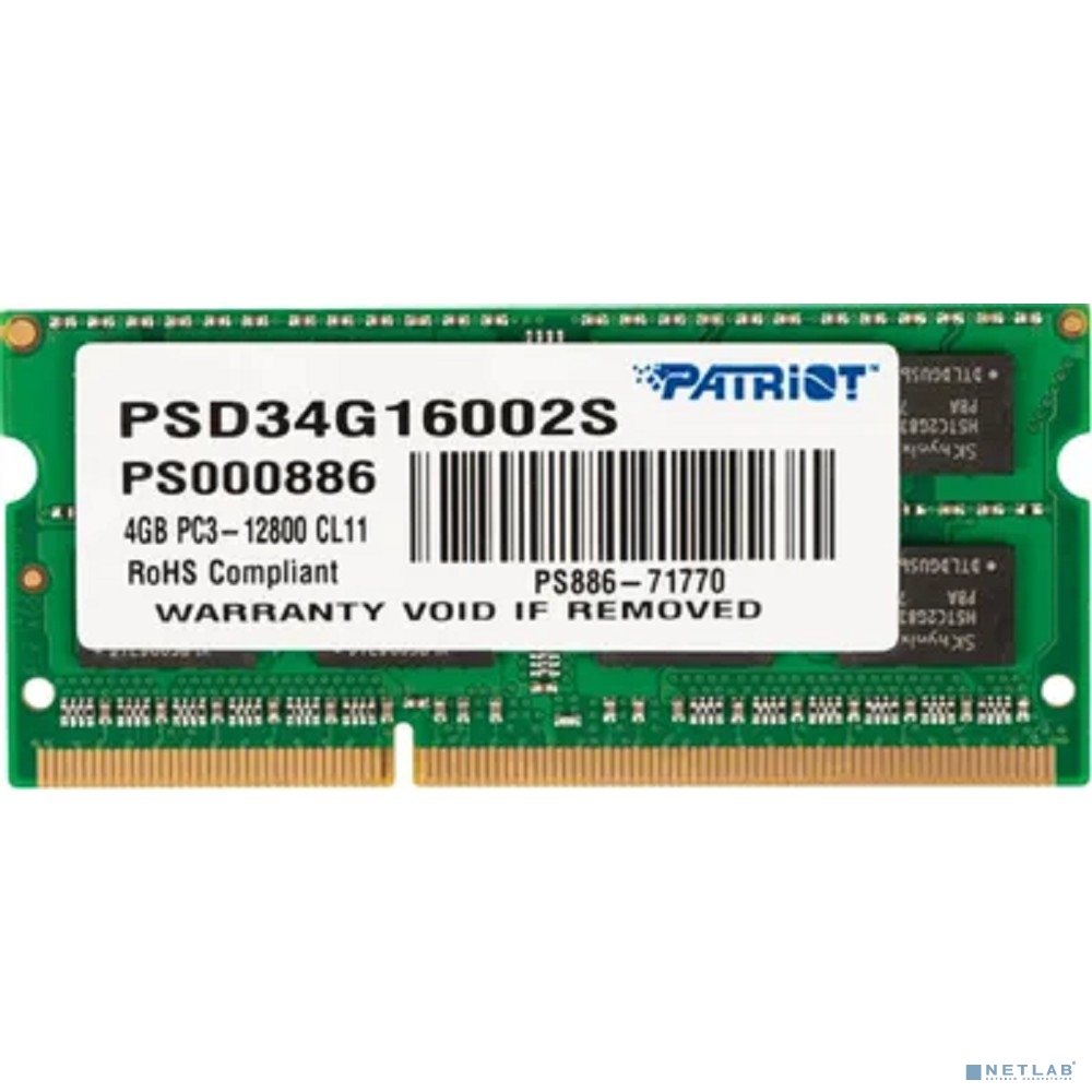 Patriot DDR3 SODIMM 4GB PSD34G16002S (PC3-12800, 1600MHz, 1.5V)