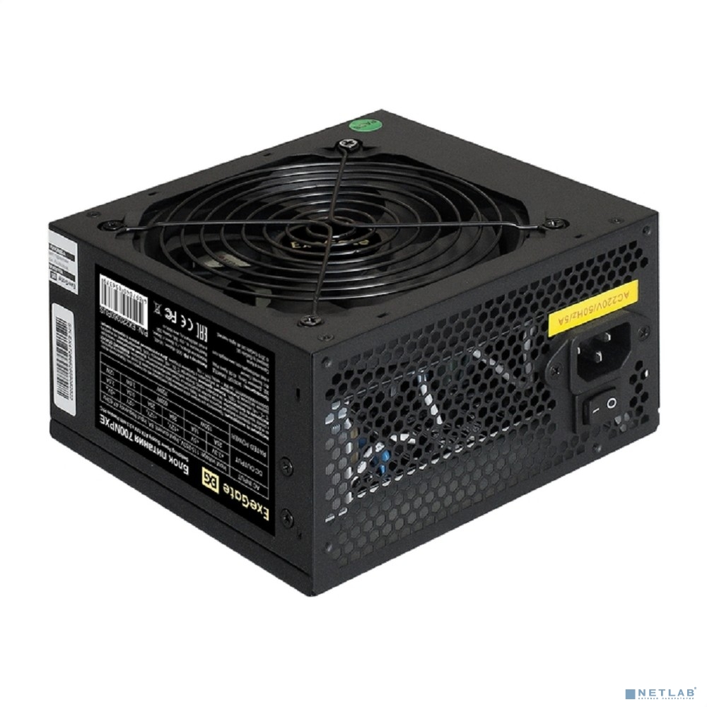 Exegate EX220360RUS Блок питания 700W Exegate 700NPXE(+PFC), black, 12cm fan, 24p+(4+4)p, 6/8p PCI-E, 4*SATA, 3*IDE, FDD