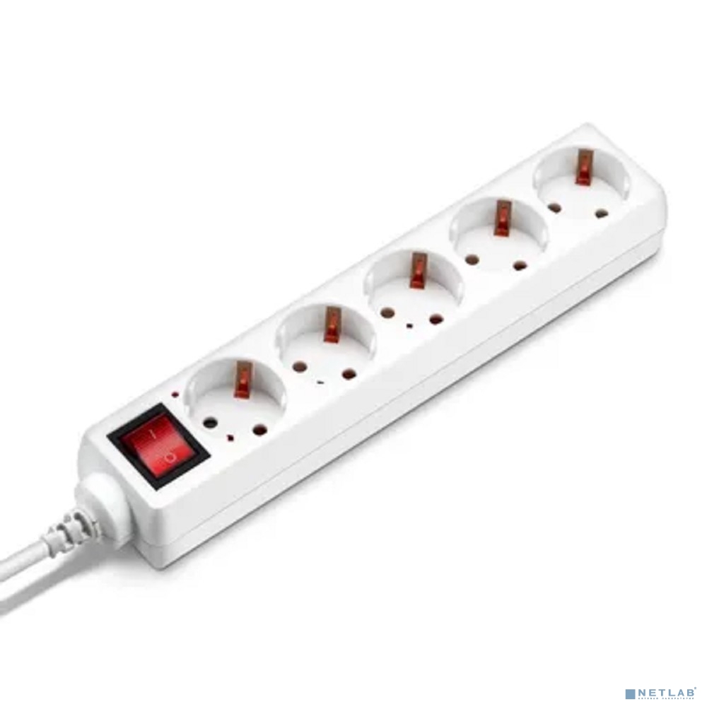 BURO Сетевой удлинитель 5 розеток, 5 метров, (BU-PS5.5/W), белый (пакет ПЭ)