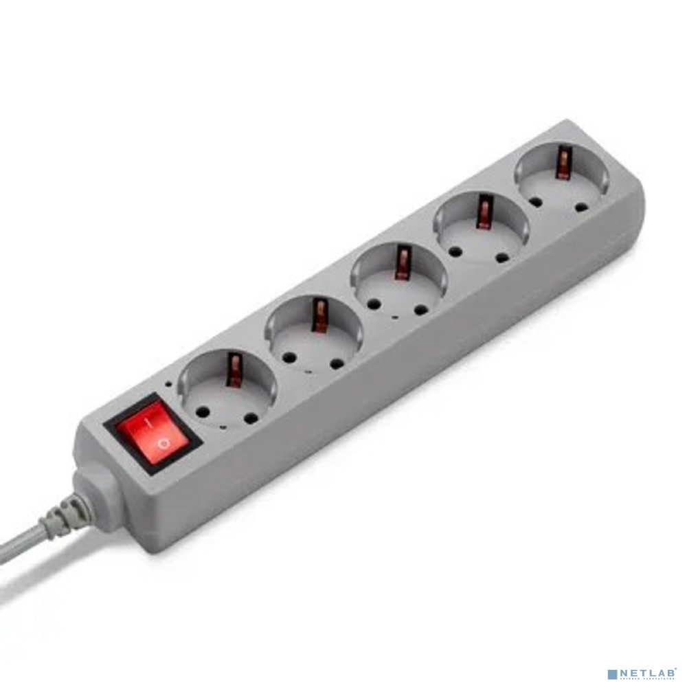 BURO Сетевой фильтр, 5 розеток, 1.5 метра, (500SL-1.5-G), серый (пакет ПЭ)