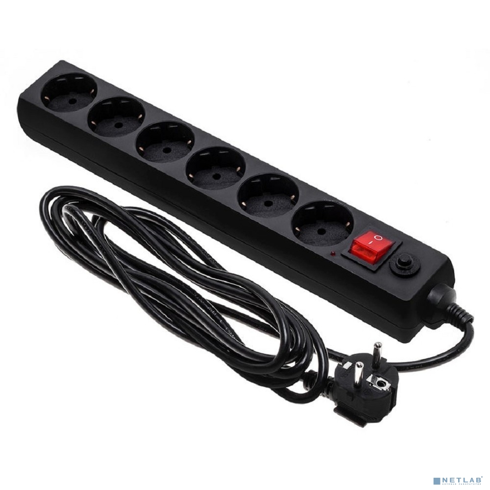 BURO Сетевой фильтр, 6 розеток, 3 метра, (600SH-16-3-B), черный (коробка) (475275)